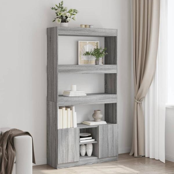 ARDEBO.de - Highboard Grau Sonoma 92x33x180 cm Holzwerkstoff