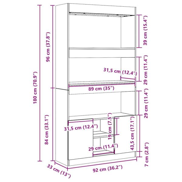 Highboard Betongrau 92x33x180 cm Holzwerkstoff