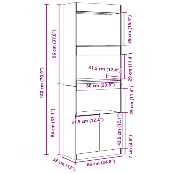 Highboard 63x33x180 cm Sonoma-Eiche Holzwerkstoff