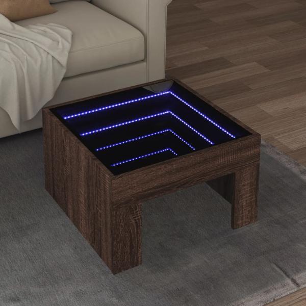 ARDEBO.de - Couchtisch mit Infinity-LED Braun Eichen-Optik 50x50x30 cm
