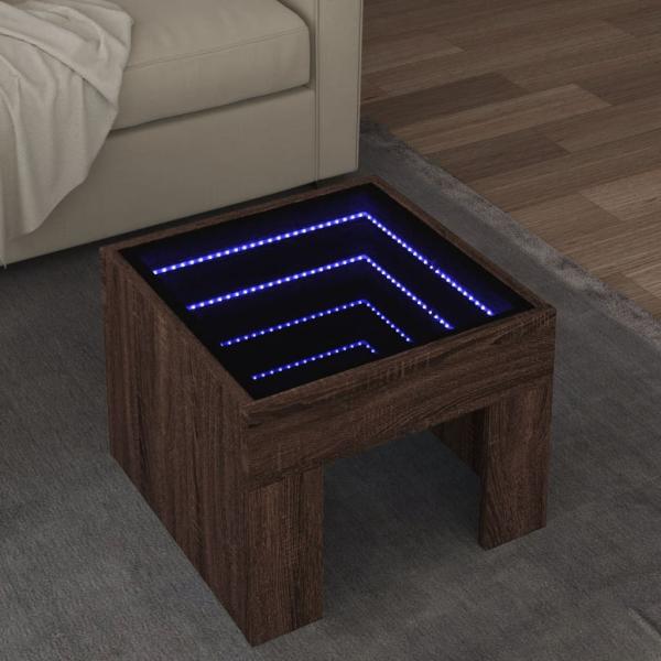 ARDEBO.de - Couchtisch mit Infinity-LED Braun Eichen-Optik 40x40x30 cm
