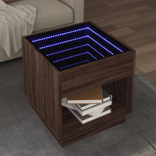 ARDEBO.de - Couchtisch mit Infinity-LED Braun Eichen-Optik 50x50x50 cm