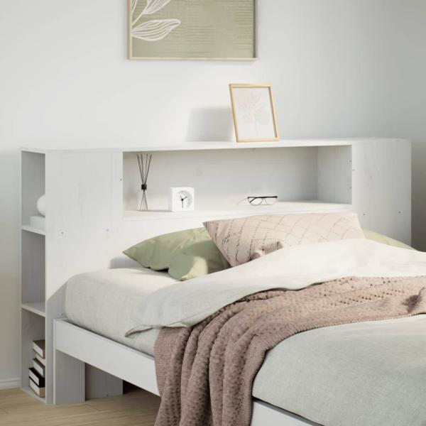 ARDEBO.de - Kopfteil mit Stauraum Weiß 140 cm Massivholz Kiefer