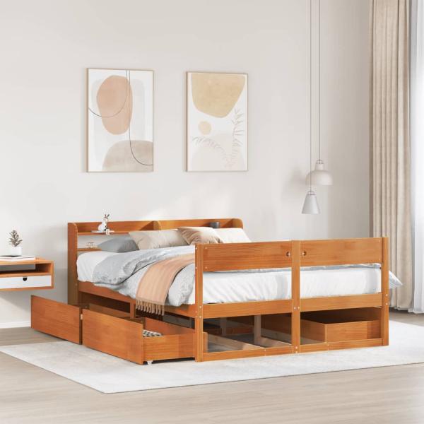 ARDEBO.de - Massivholzbett ohne Matratze Wachsbraun 140x190 cm Kiefernholz