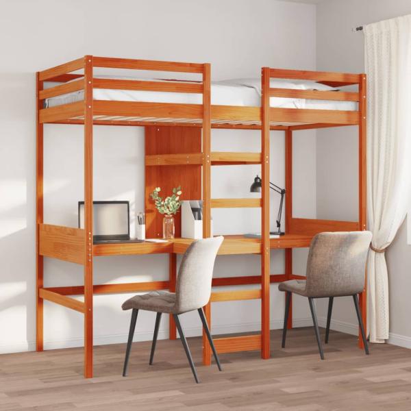 ARDEBO.de - Hochbett ohne Matratze Wachsbraun 90x190 cm Massivholz Kiefer
