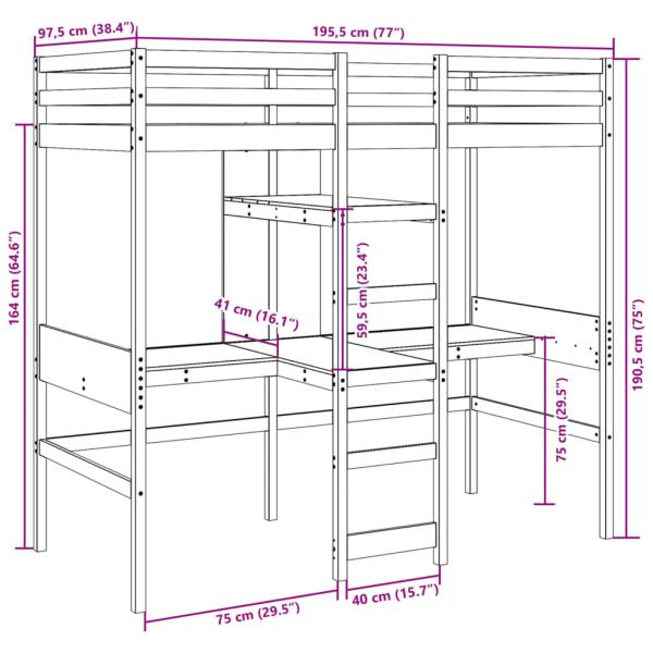 Hochbett ohne Matratze Wachsbraun 90x190 cm Massivholz Kiefer