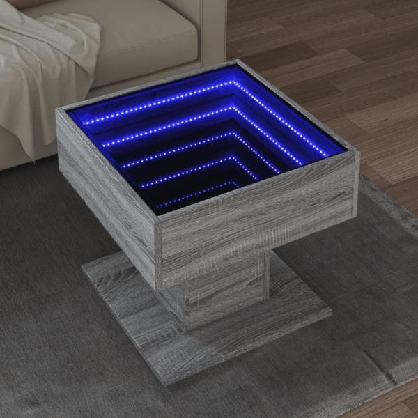 ARDEBO.de - LED-Couchtisch Grau Sonoma 50x50x45 cm Holzwerkstoff