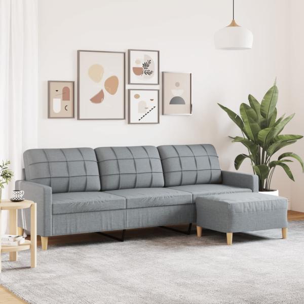 ARDEBO.de - 3-Sitzer-Sofa mit Hocker Hellgrau 210 cm Stoff