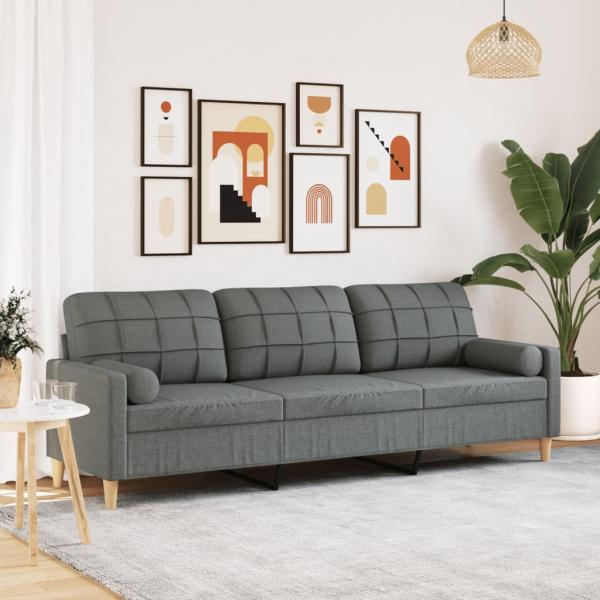 ARDEBO.de - Sofa 3-Sitzer mit Zierkissen Dunkelgrau 210 cm Stoff