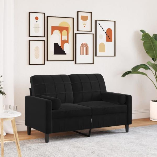 ARDEBO.de - 2-Sitzer-Sofa mit Zierkissen Schwarz 120 cm Samt