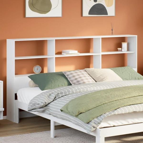 ARDEBO.de - Kopfteil mit Stauraum Weiß 180 cm Massivholz Kiefer