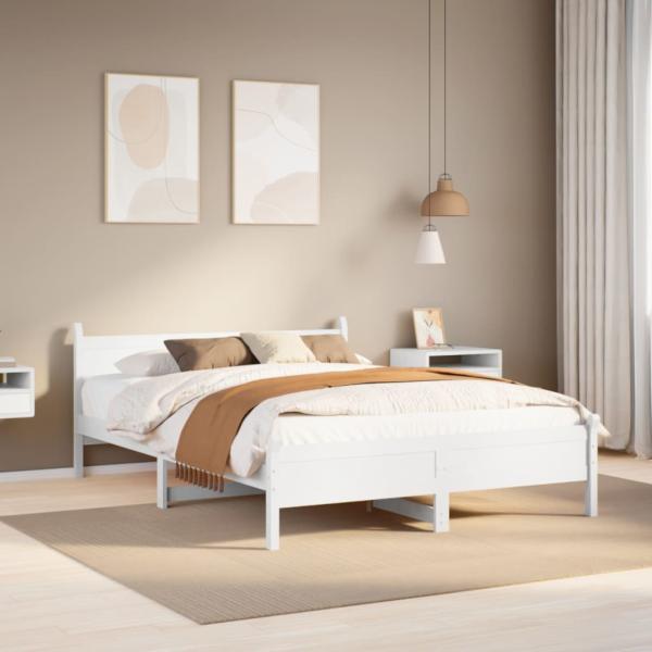 ARDEBO.de - Massivholzbett ohne Matratze Weiß 120x190 cm Kiefernholz