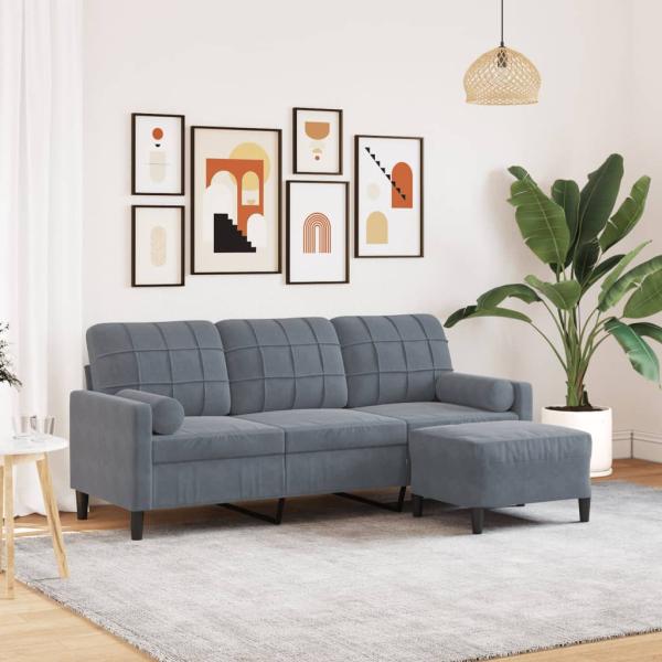 ARDEBO.de - 3-Sitzer-Sofa mit Hocker Dunkelgrau 180 cm Samt