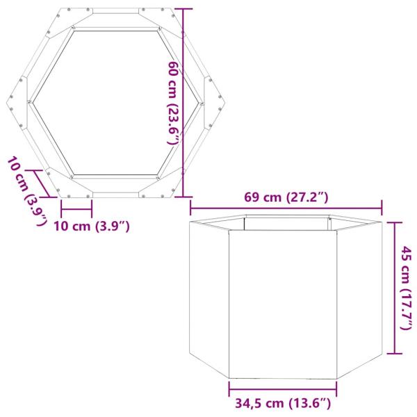 Pflanzkübel Sechseckig 69x60x45 Edelstahl