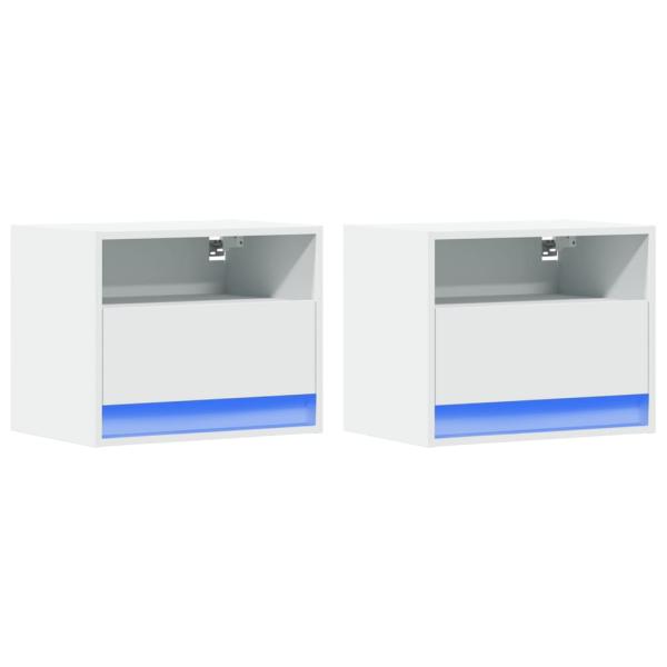 Wand-Nachttische mit LED-Leuchten 2 Stk. Weiß