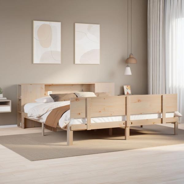 ARDEBO.de - Massivholzbett mit Regal ohne Matratze 180x200 cm Kiefer