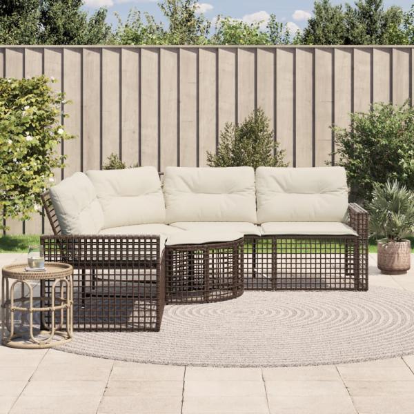 ARDEBO.de - Gartensofa in L-Form mit Kissen und Fußbank Braun Poly Rattan