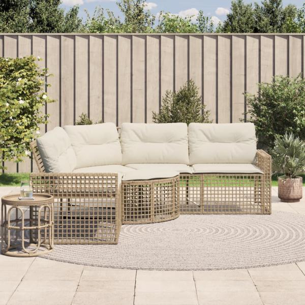 ARDEBO.de - Gartensofa in L-Form mit Kissen und Fußbank Beige Poly Rattan