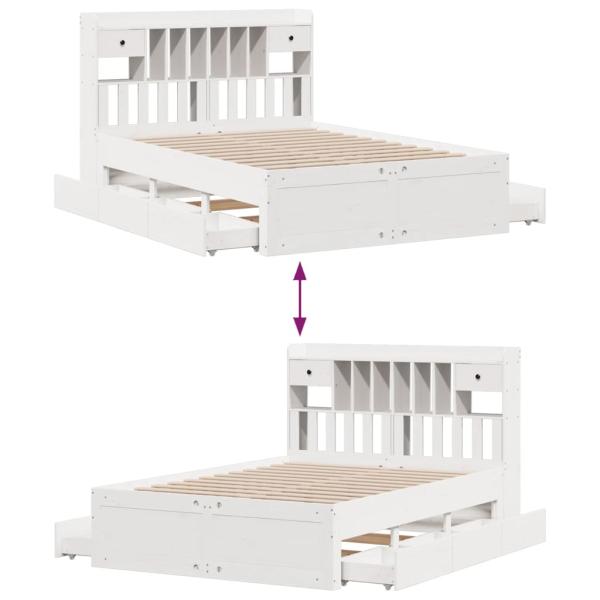 Massivholzbett mit Regal ohne Matratze Weiß 140x190 cm Kiefer