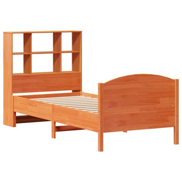 ARDEBO.de - Massivholzbett mit Regal ohne Matratze Wachsbraun 100x200 cm