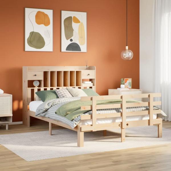 ARDEBO.de - Massivholzbett mit Regal ohne Matratze 150x200 cm Kiefer