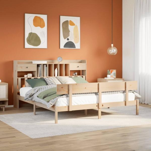 ARDEBO.de - Massivholzbett mit Regal ohne Matratze 180x200 cm Kiefernholz