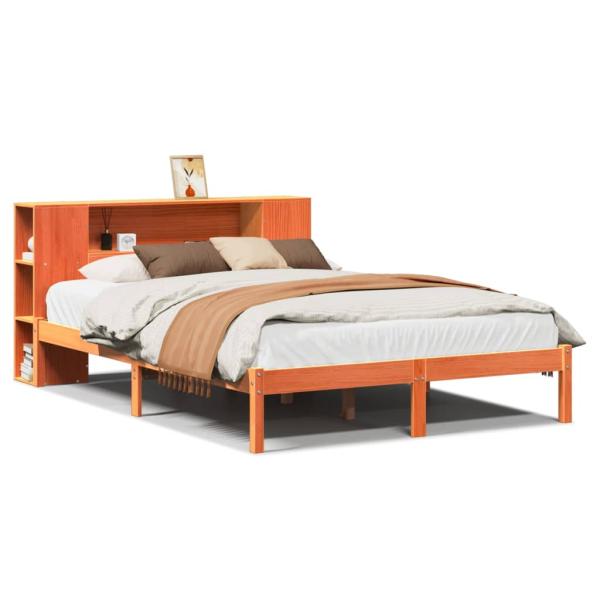 Massivholzbett mit Regal ohne Matratze Wachsbraun 135x190 cm