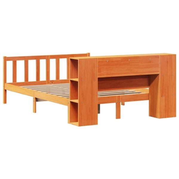 Massivholzbett mit Regal ohne Matratze Wachsbraun 140x190 cm
