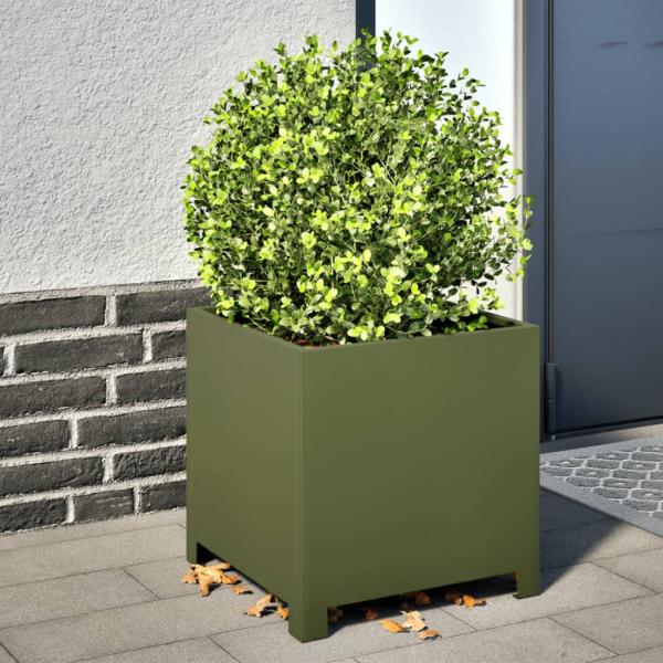 ARDEBO.de - Pflanzkübel Olivgrün 40x40x40 Stahl