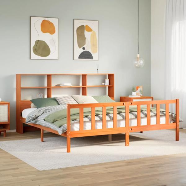 ARDEBO.de - Massivholzbett mit Regal ohne Matratze Wachsbraun 180x200 cm