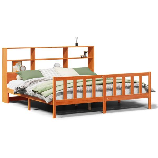 Massivholzbett mit Regal ohne Matratze Wachsbraun 180x200 cm