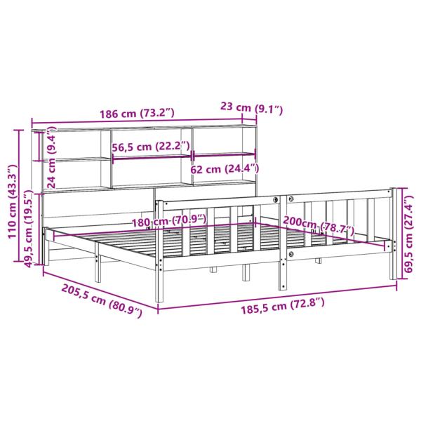 Massivholzbett mit Regal ohne Matratze Wachsbraun 180x200 cm