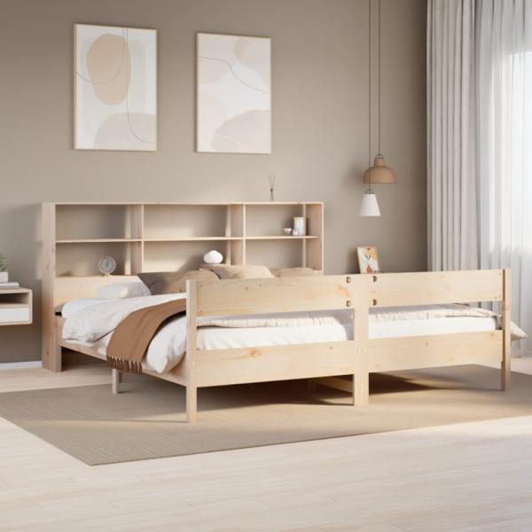 ARDEBO.de - Massivholzbett mit Regal ohne Matratze 180x200 cm Kiefer