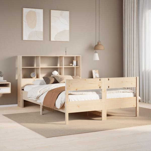 ARDEBO.de - Massivholzbett mit Regal ohne Matratze 140x190 cm Kiefer