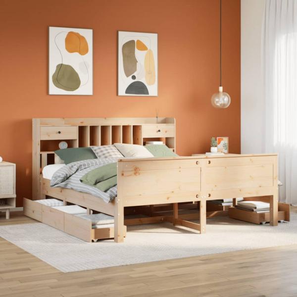 ARDEBO.de - Massivholzbett mit Regal ohne Matratze 180x200 cm Kiefernholz