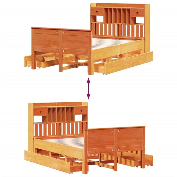 Massivholzbett mit Regal ohne Matratze Wachsbraun 135x190 cm