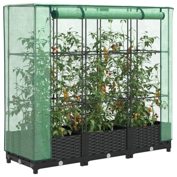 ARDEBO.de - Hochbeet mit Gewächshaus-Aufsatz Rattan-Optik 120x40x123 cm