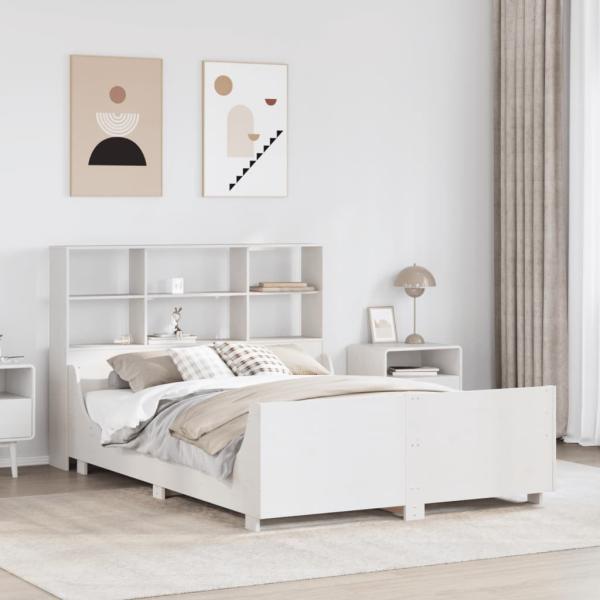 ARDEBO.de - Massivholzbett mit Regal ohne Matratze Weiß 140x200 cm