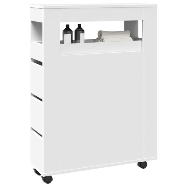 ARDEBO.de - Badschrank Schmal mit Rollen Weiß Holzwerkstoff
