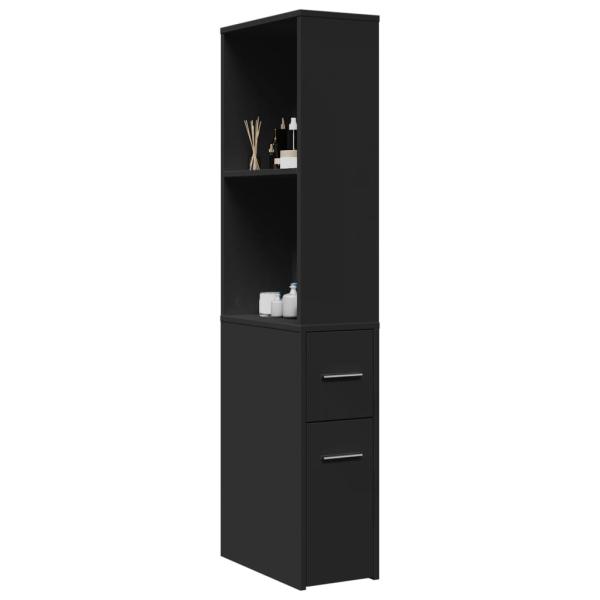 ARDEBO.de - Badschrank Schmal mit Rollen Schwarz Holzwerkstoff