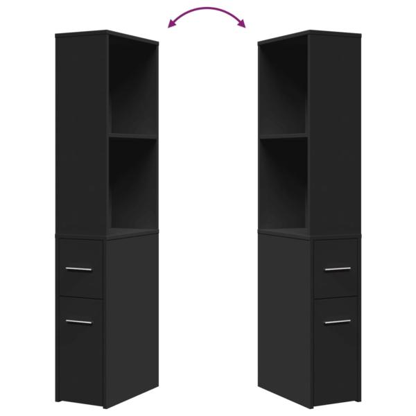 Badschrank Schmal mit Rollen Schwarz Holzwerkstoff