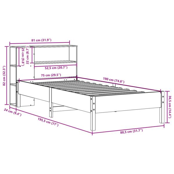 Massivholzbett mit Regal ohne Matratze Wachsbraun 75x190 cm