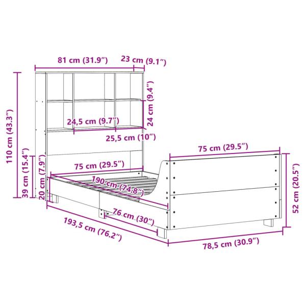 Massivholzbett ohne Matratze Wachsbraun 75x190 cm Kiefernholz