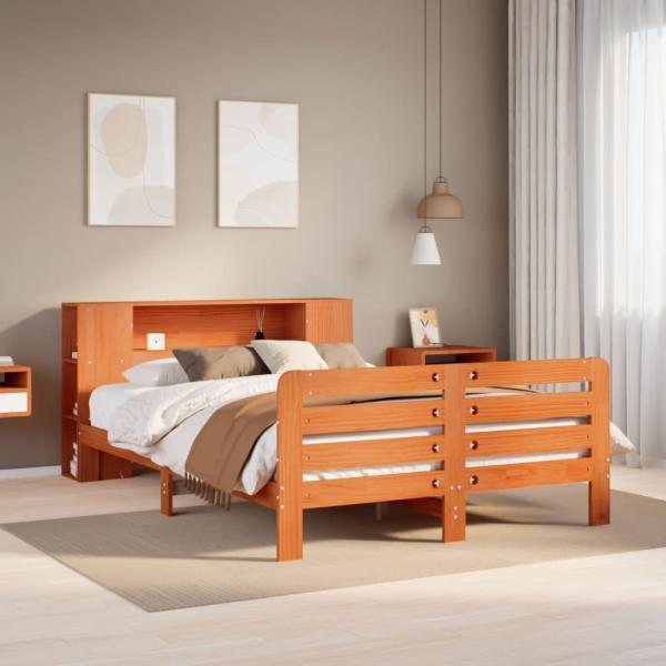 ARDEBO.de - Massivholzbett ohne Matratze Wachsbraun 135x190 cm Kiefernholz