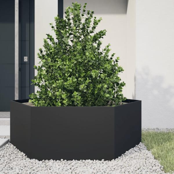 ARDEBO.de - Pflanzkübel Schwarz Sechseckig 138x120x45 Stahl