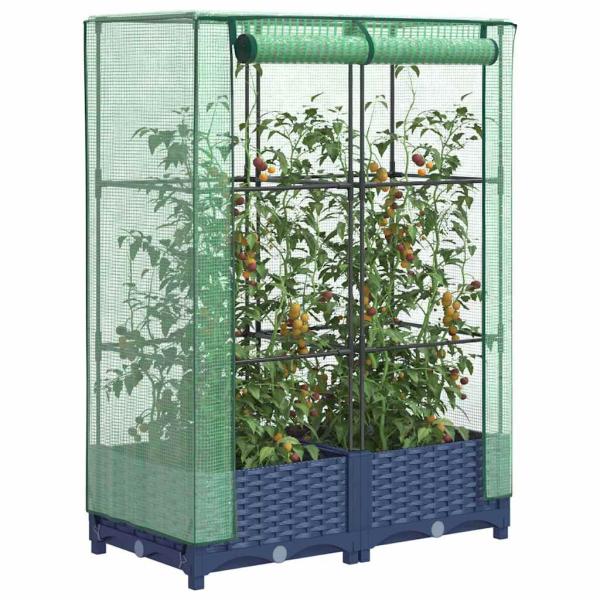ARDEBO.de - Hochbeet mit Gewächshaus-Aufsatz Rattan-Optik 80x40x123 cm