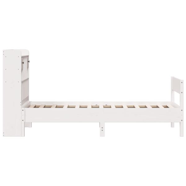 Massivholzbett mit Regal ohne Matratze Weiß 75x190 cm Kiefer