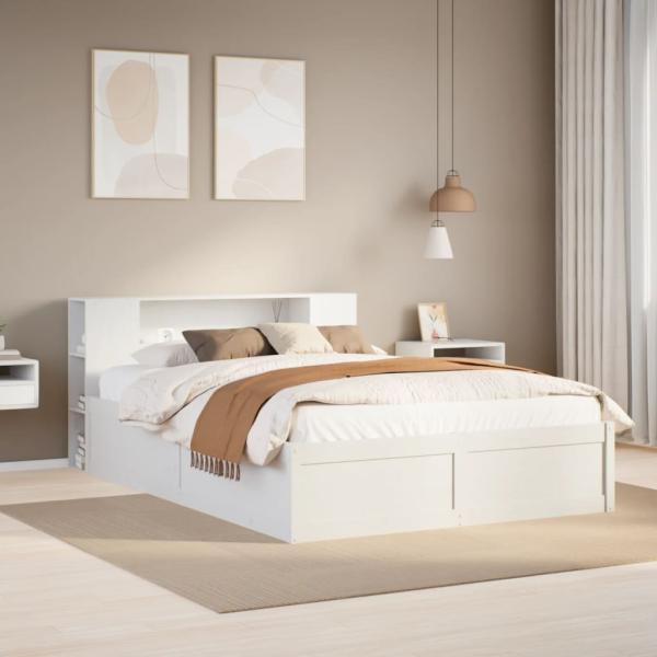 ARDEBO.de - Massivholzbett ohne Matratze Weiß 160x200 Kiefernholz