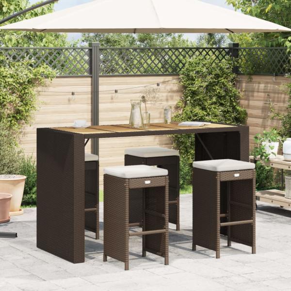 ARDEBO.de - Garten-Barhocker mit Kissen 4 Stk. Braun Poly Rattan