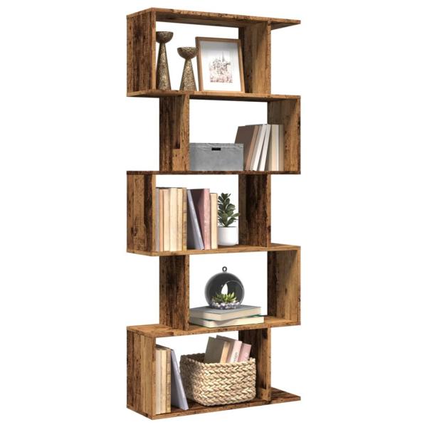 ARDEBO.de - Raumteiler-Bücherregal 5 Etagen Altholz-Optik 70x24x161 cm